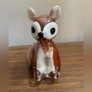 Heavy glass, fox figurine, paperweight, brown, white